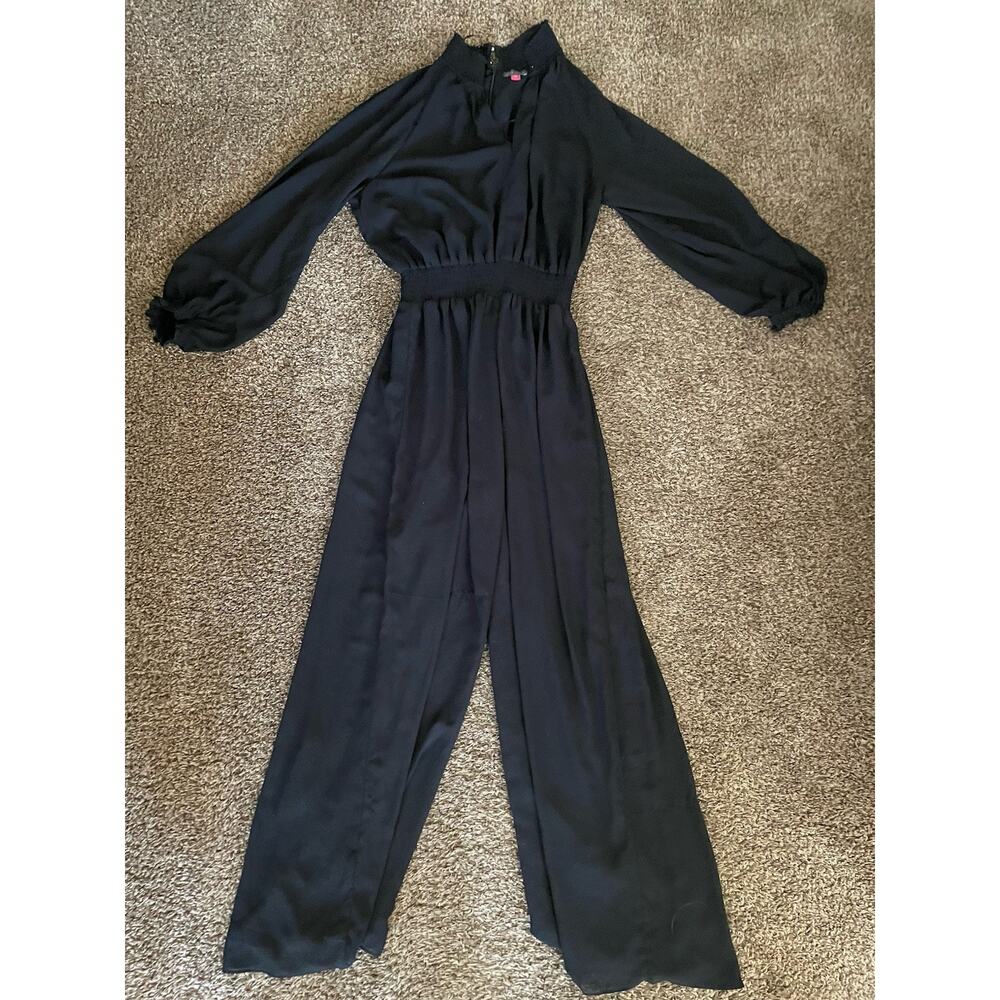 Vince Camuto Split Neck Wide Leg Jumpsuit Rich Black - Picture 11 of 11